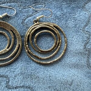 Hammered swirl drop hoop silver metallic earrings
